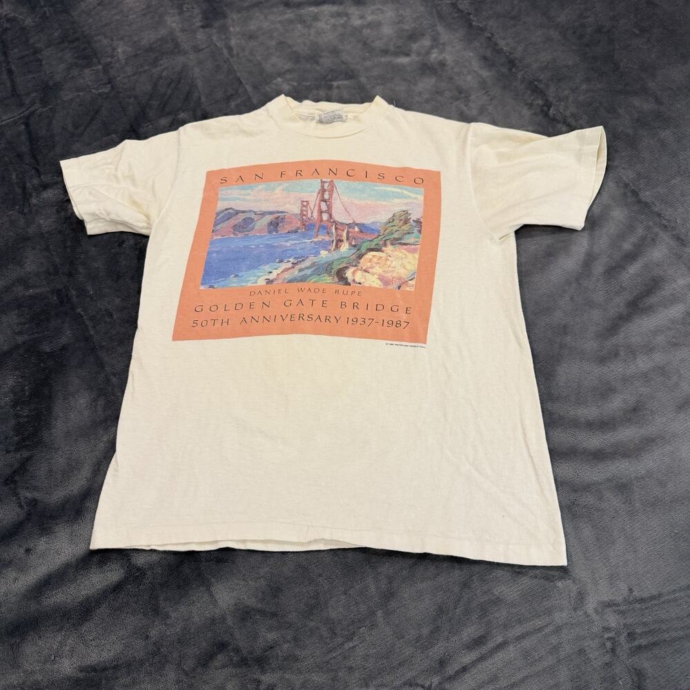 VTG 80s Golden Gate Bridge Single Stitch Shirt Sz M Made in USA Art Distressed